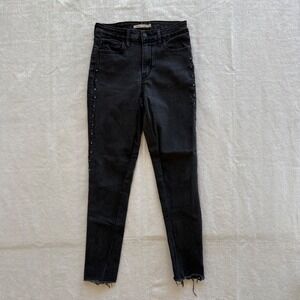 Levi's 721 High Rise‎ Skinny Jeans Black Studded Size 28 Raw Hem